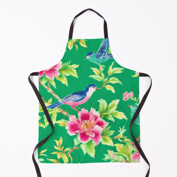 Item preview, Chinoiserie flowers and birds on emerald green designed and sold by SophieClimaArt.