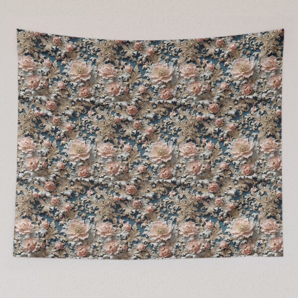 Item preview, High-quality floral pattern in baroque style - ideal for weddings - pink, dark blue, silver designed and sold by biiid.