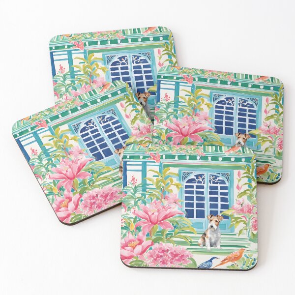 Item preview, Fox Terrier in chinoiserie garden designed and sold by SophieClimaArt.