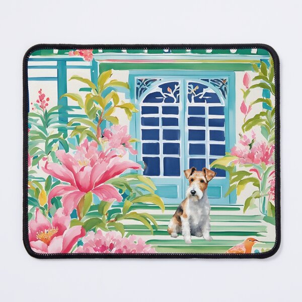 Item preview, Fox Terrier in chinoiserie garden designed and sold by SophieClimaArt.