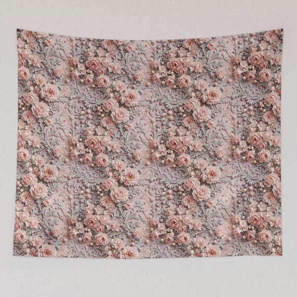 Item preview, High-quality floral pattern in baroque style - ideal for weddings - pink silver designed and sold by biiid.