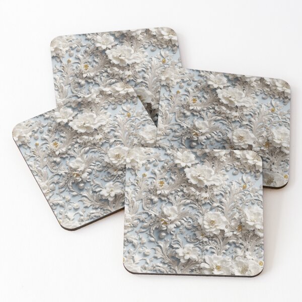 Item preview, High-quality floral pattern in baroque style - ideal for weddings - white blue silver designed and sold by biiid.