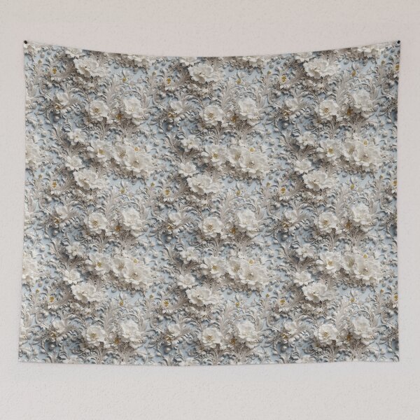 Item preview, High-quality floral pattern in baroque style - ideal for weddings - white blue silver designed and sold by biiid.