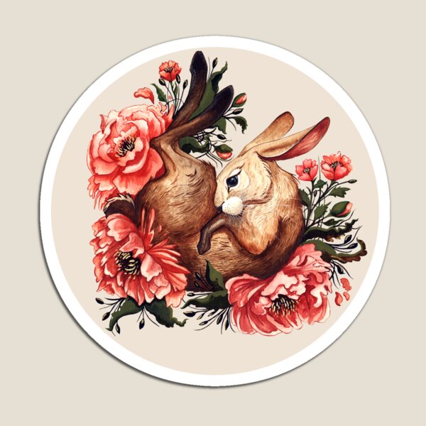Rabbit and Flowers in Cream Magnet