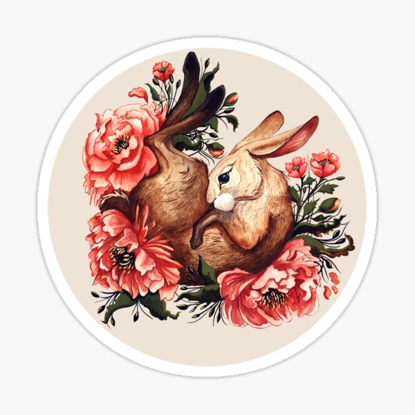 Rabbit and Flowers in Cream Sticker