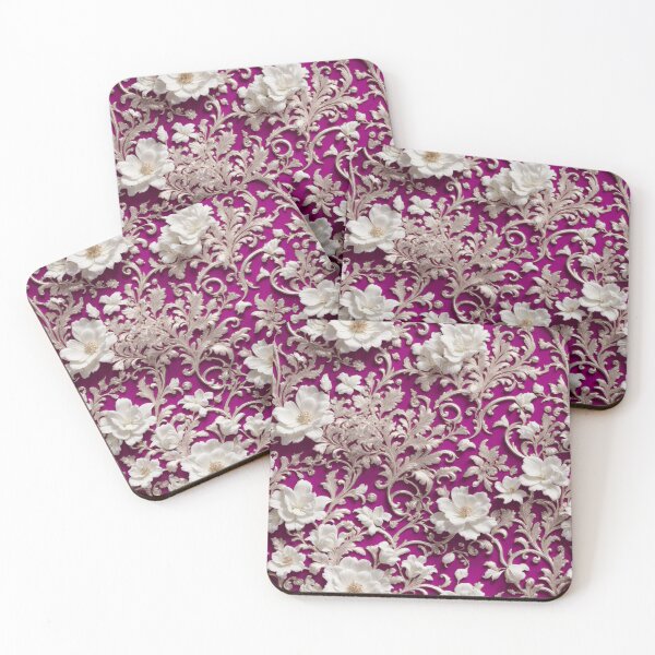 Item preview, High-quality floral pattern in baroque style - ideal for weddings - magenta white silver designed and sold by biiid.