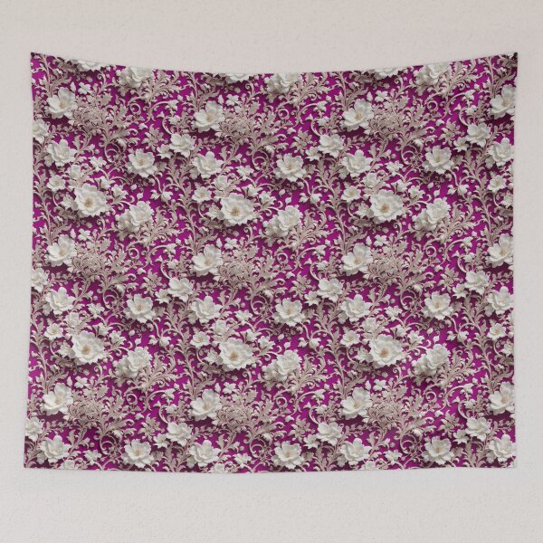 Item preview, High-quality floral pattern in baroque style - ideal for weddings - magenta white silver designed and sold by biiid.