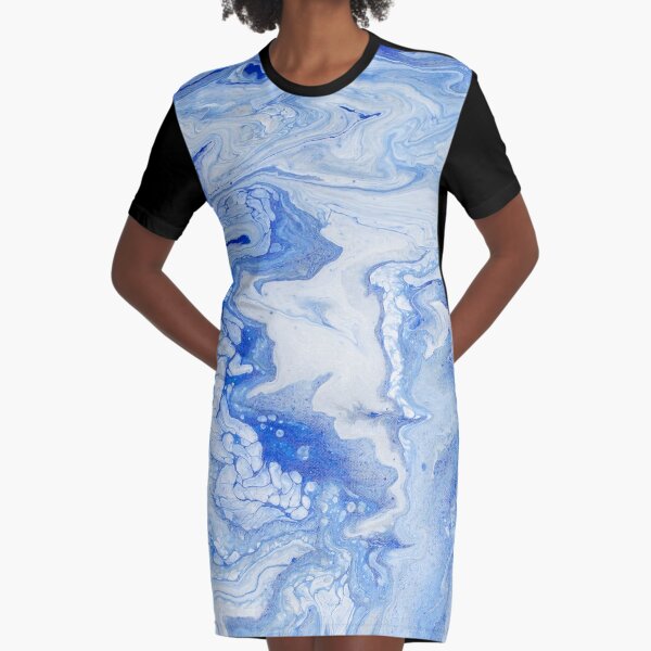 Wintry Fairy Land: Acrylic Pour Painting Graphic T-Shirt Dress