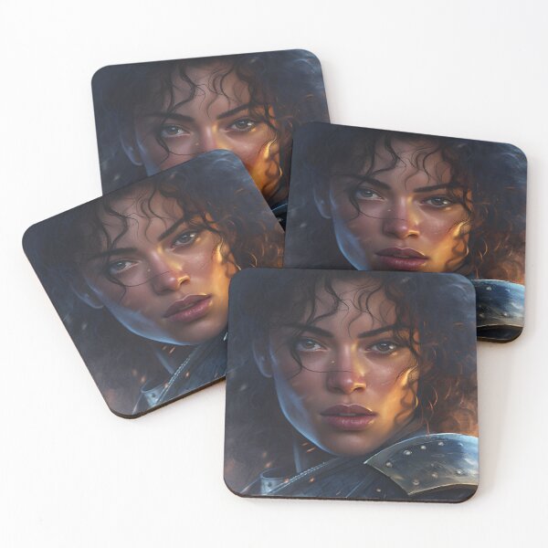 Item preview, Portrait of a young curly dark haired female warrior in medieval style armor during battle designed and sold by Radibor78.