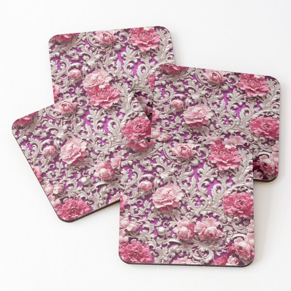Item preview, High-quality floral pattern in baroque style - ideal for weddings - magenta pink silver designed and sold by biiid.