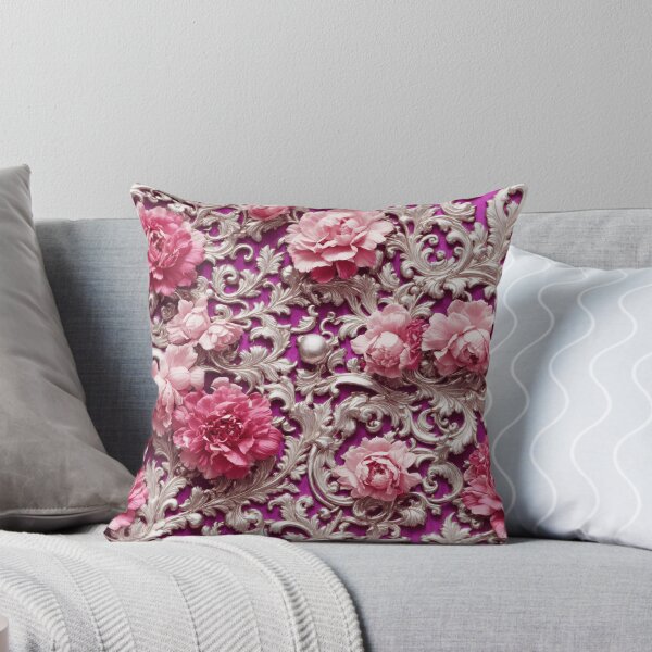 Item preview, High-quality floral pattern in baroque style - ideal for weddings - magenta pink silver designed and sold by biiid.
