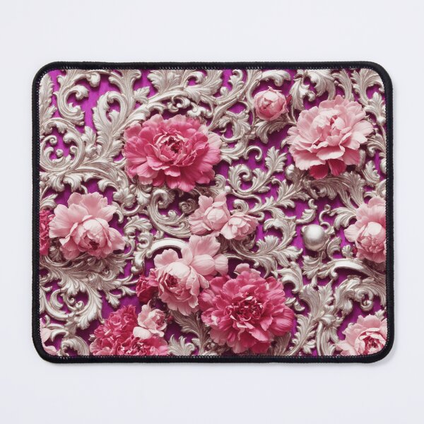 Item preview, High-quality floral pattern in baroque style - ideal for weddings - magenta pink silver designed and sold by biiid.