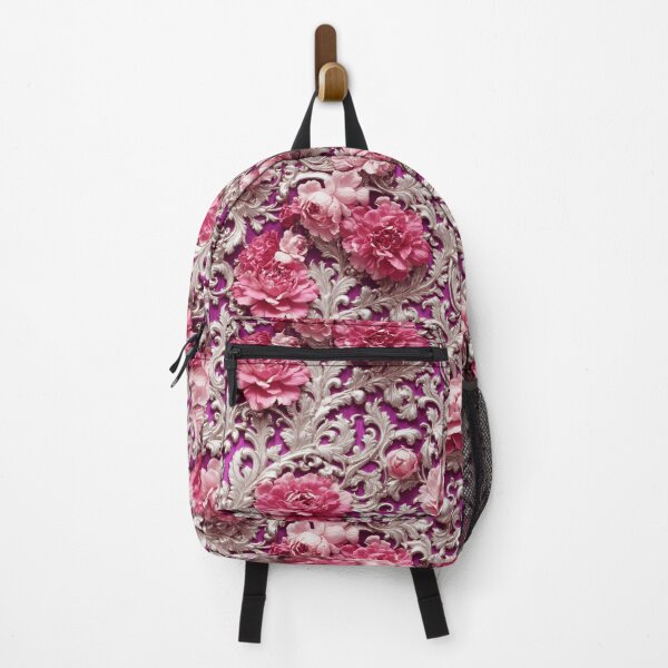 Item preview, High-quality floral pattern in baroque style - ideal for weddings - magenta pink silver designed and sold by biiid.
