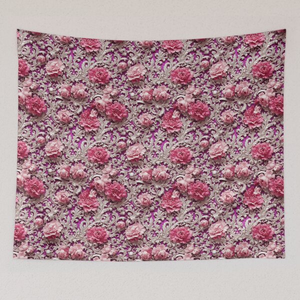 Item preview, High-quality floral pattern in baroque style - ideal for weddings - magenta pink silver designed and sold by biiid.