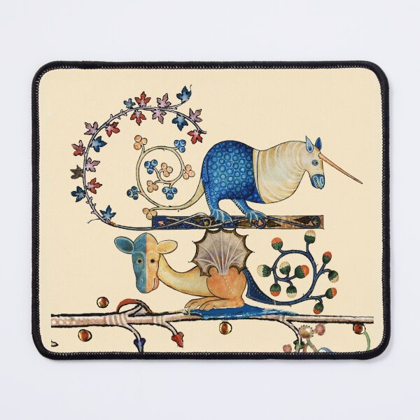 Item preview, WEIRD MEDIEVAL BESTIARY Sea Unicorn and Dragon with Floral Swirls designed and sold by BulganLumini.
