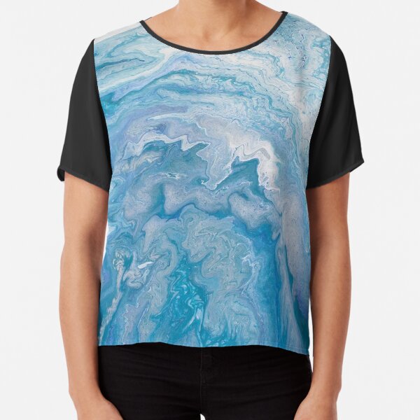 Icy Blue World: Acrylic Pour Painting Chiffon Top