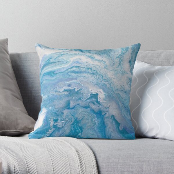 Icy Blue World: Acrylic Pour Painting Throw Pillow