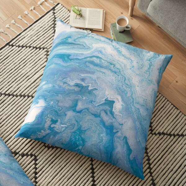 Icy Blue World: Acrylic Pour Painting Floor Pillow
