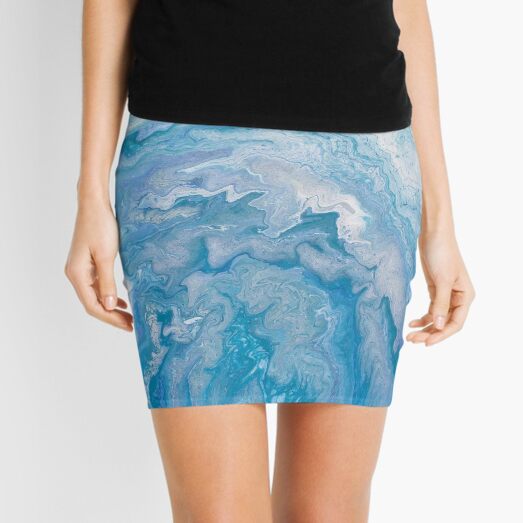 Icy Blue World: Acrylic Pour Painting Mini Skirt