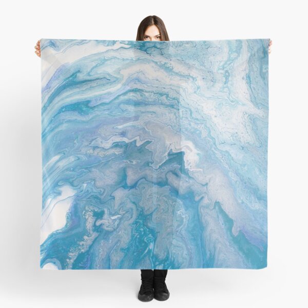 Icy Blue World: Acrylic Pour Painting Scarf