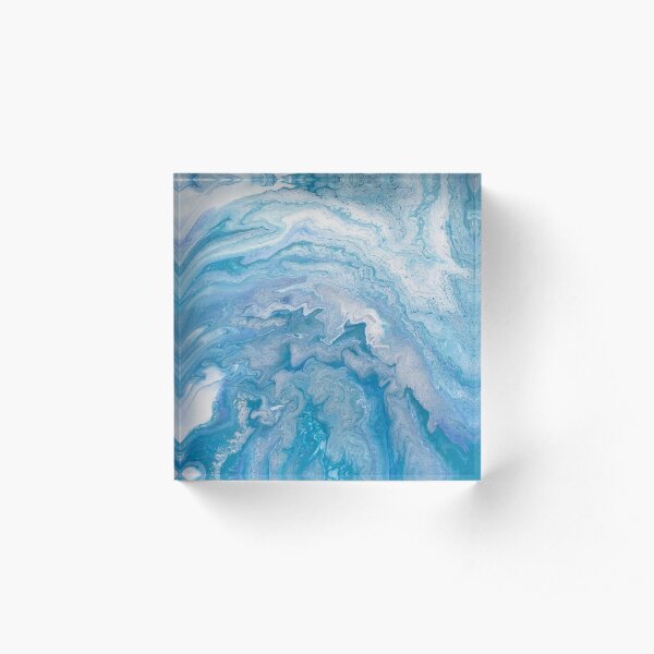 Icy Blue World: Acrylic Pour Painting Acrylic Block