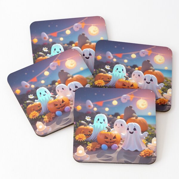 Item preview, "Kawaii Beach Fiesta: A Colorful Collage of Cute Ghosts, Happy Pumpkins, and Graffiti Art in the Summer Sun" designed and sold by ratchawoot.