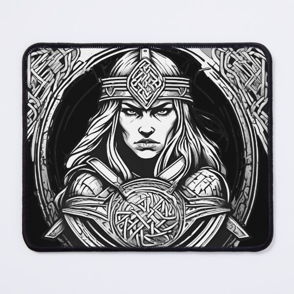 Item preview, Furious viking shieldmaid with helmet. Medieval warrior in armor designed and sold by posterflunz.