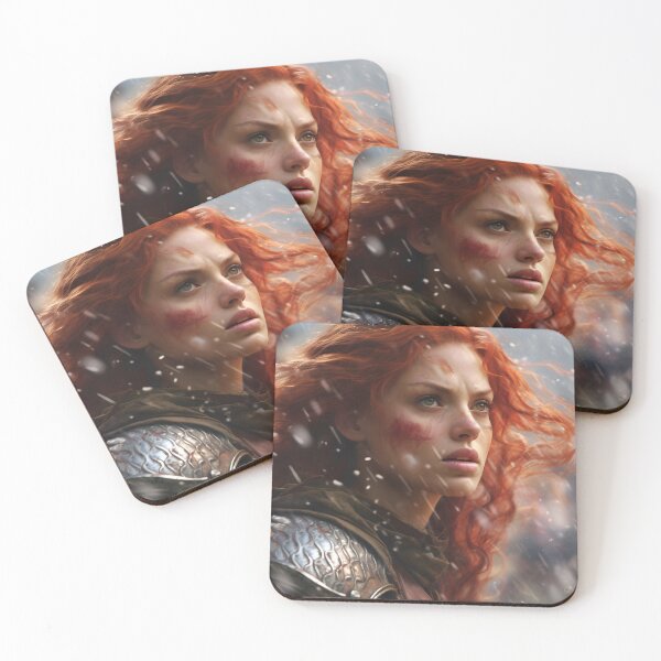 Item preview, Portrait of a young curly red haired female warrior in medieval style armor during battle designed and sold by Radibor78.