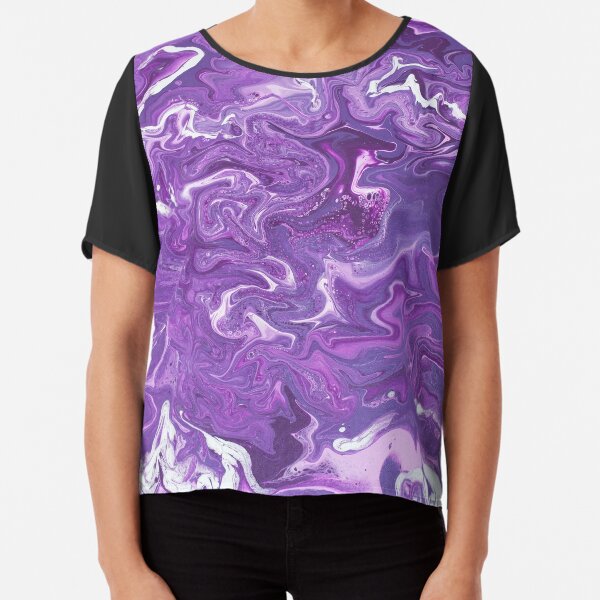 Dancing Iris: Acrylic Pour Painting Chiffon Top