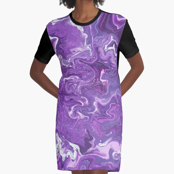 Dancing Iris: Acrylic Pour Painting Graphic T-Shirt Dress