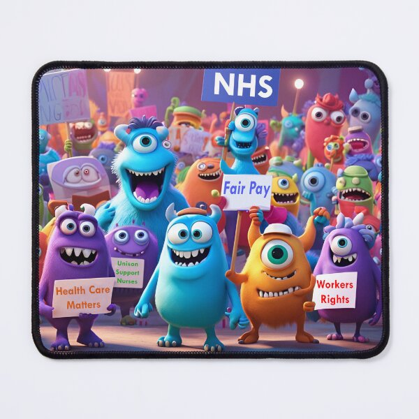 Item preview, Monsters with placards at a protest rally designed and sold by Colin Bentham.