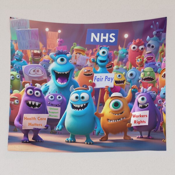 Item preview, Monsters with placards at a protest rally designed and sold by Colin Bentham.