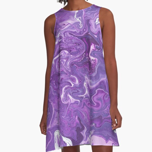 Dancing Iris: Acrylic Pour Painting A-Line Dress