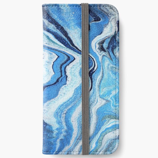 Blue Geode Sparkle: Acrylic Pour Painting iPhone Wallet