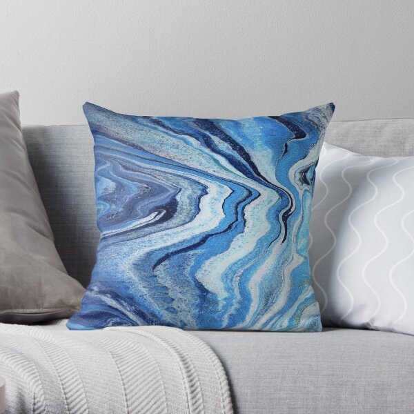 Blue Geode Sparkle: Acrylic Pour Painting Throw Pillow