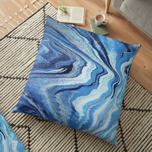 Blue Geode Sparkle: Acrylic Pour Painting Floor Pillow
