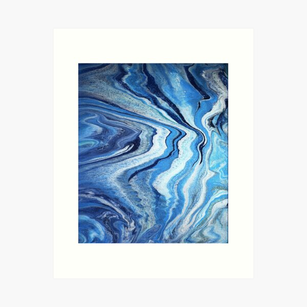 Blue Geode Sparkle: Acrylic Pour Painting Art Print