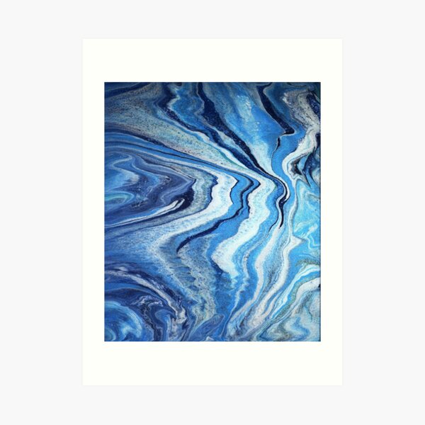 Blue Geode Sparkle: Acrylic Pour Painting Art Print