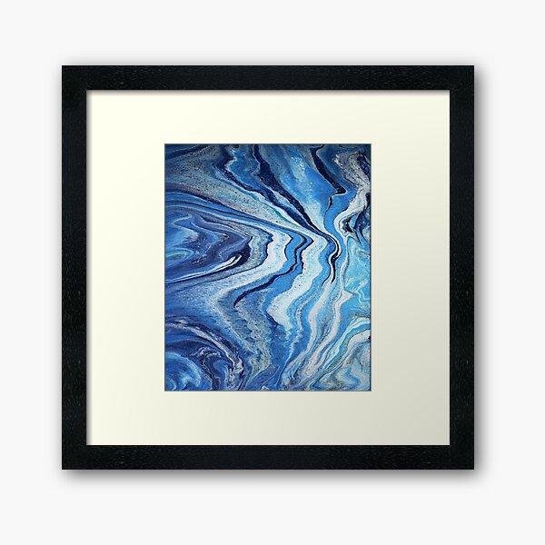 Blue Geode Sparkle: Acrylic Pour Painting Framed Art Print