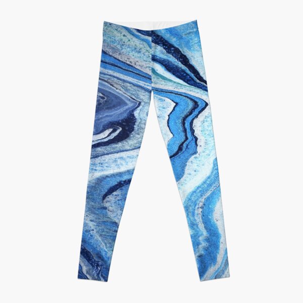 Blue Geode Sparkle: Acrylic Pour Painting Leggings