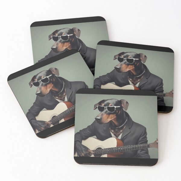 Item preview, Cool Natural Ear Doberman Dog Playing Guitar 02 designed and sold by yourwelcomee.