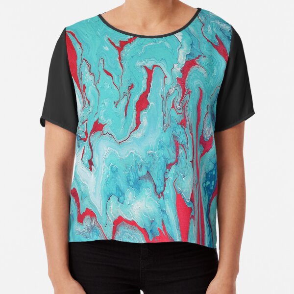 Coral Garden: Acrylic Pour Painting Chiffon Top