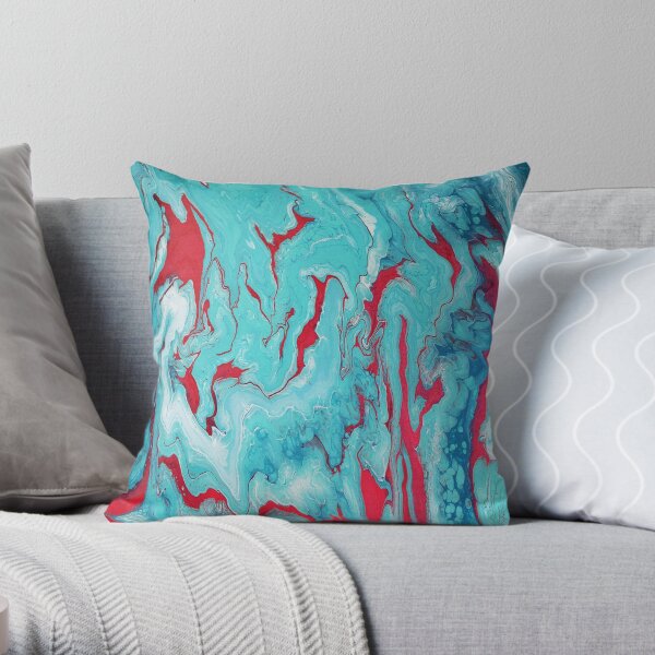 Coral Garden: Acrylic Pour Painting Throw Pillow
