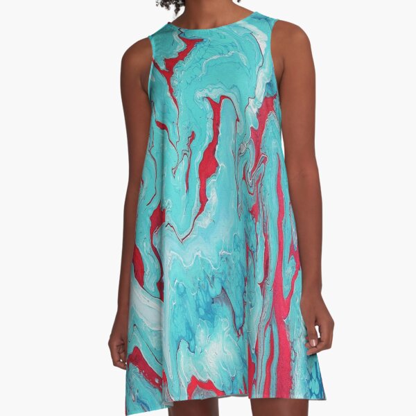Coral Garden: Acrylic Pour Painting A-Line Dress