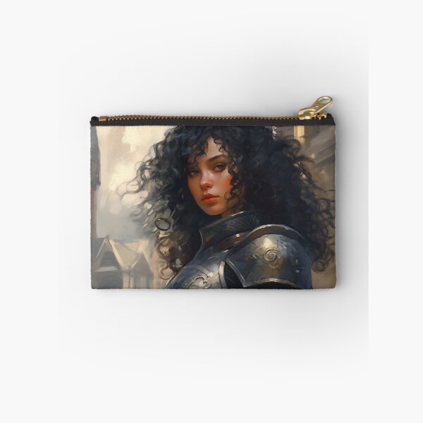 Item preview, Portrait of a young curly dark haired female warrior in a fantasy city setting designed and sold by Radibor78.
