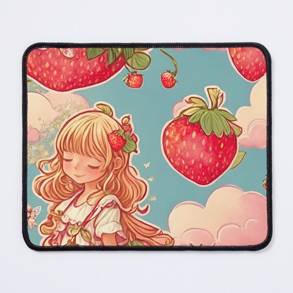 Item preview, Dreaming of Strawberries Kawaii Cute Girl Sleeping in Pink Clouds Strawberry Heaven designed and sold by Maljonic.