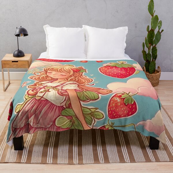 Item preview, Dreaming of Strawberries Kawaii Cute Girl Sleeping in Pink Clouds Strawberry Heaven designed and sold by Maljonic.