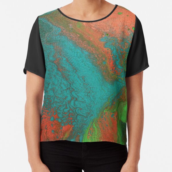 Rusty Jade: Acrylic Pour Painting Chiffon Top