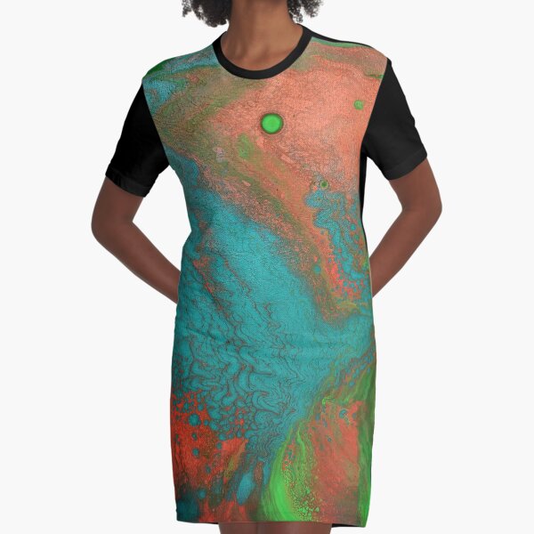 Rusty Jade: Acrylic Pour Painting Graphic T-Shirt Dress
