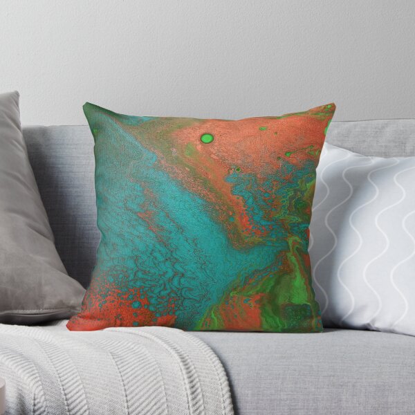 Rusty Jade: Acrylic Pour Painting Throw Pillow